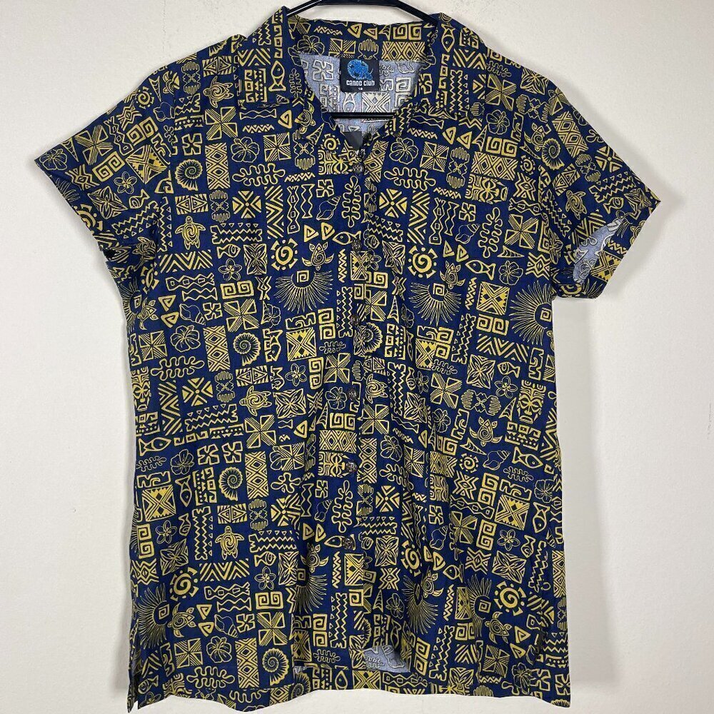 Canoe Club NWT Men's SS Navy Yellow Tropical Print Button-Up Shirt 16 Cotton!